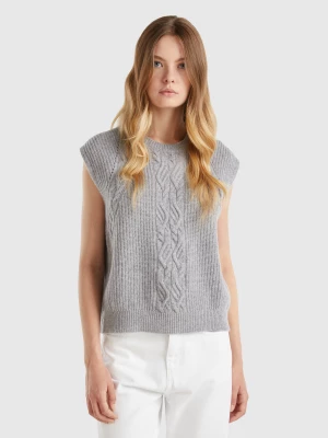 Benetton, Vest With Cable Knit, size S, Light Gray, Women United Colors of Benetton