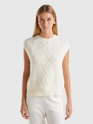 Benetton, Vest With Cable Knit, size S, Creamy White, Women United Colors of Benetton