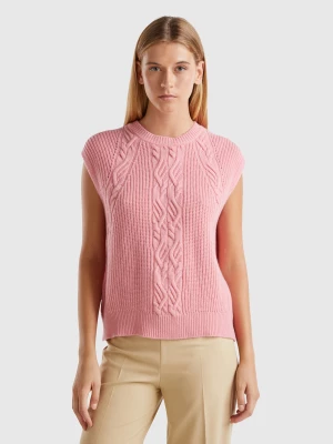 Benetton, Vest With Cable Knit, size XS, Pink, Women United Colors of Benetton