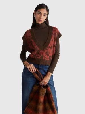 Benetton, Vest With Floral Pattern, Size: XS, Dark Brown, Women United Colors of Benetton