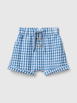Benetton, Vichy Shorts In Pure Cotton, size 56, Blue, Kids United Colors of Benetton