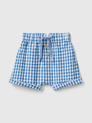 Benetton, Vichy Shorts In Pure Cotton, size 82, Blue, Kids United Colors of Benetton