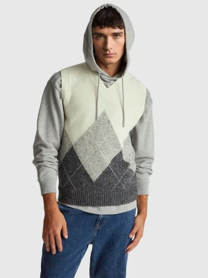 Benetton, Diamond Vest In Wool Blend, Size: XS, Creamy White, Men United Colors of Benetton