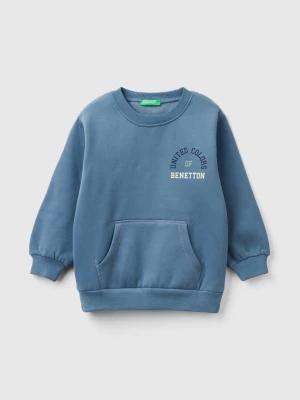 Benetton, Warm Hoodie With Kangaroo Pocket, size 90, Air Force Blue, Kids United Colors of Benetton