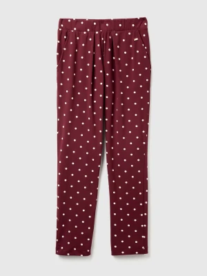 Benetton, Warm Polka Dot Trousers, Size: XXS, Burgundy, Women United Colors of Benetton