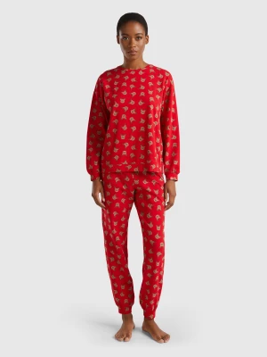 Benetton, Warm Pyjamas With Reindeer Print, size XXS, Red, Women United Colors of Benetton