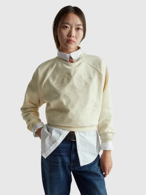 Benetton, Warm Regular Fit Sweatshirt Floral Embroidery, Size: XXS, Creamy White, Women United Colors of Benetton