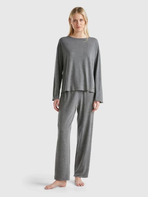 Benetton, Warm Stretch Cotton Pyjamas, size M, Gray, Women United Colors of Benetton