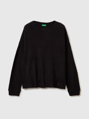 Benetton, Warm Stretch Cotton Sweater, Size: XXS, Black, Women United Colors of Benetton