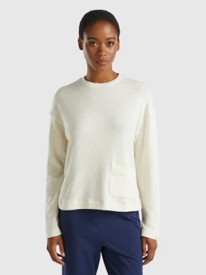 Benetton, Warm Stretch Cotton Sweater, size XXS, Creamy White, Women United Colors of Benetton