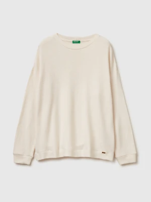 Benetton, Warm Stretch Cotton Sweater, Size: XXS, Creamy White, Women United Colors of Benetton