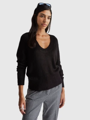 Benetton, Warm Sweater In Mohair Blend, Size: XXS, Black, Women United Colors of Benetton