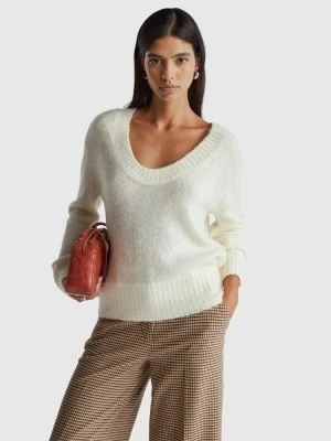 Benetton, Warm Sweater In Mohair Blend, Size: XXS, Creamy White, Women United Colors of Benetton