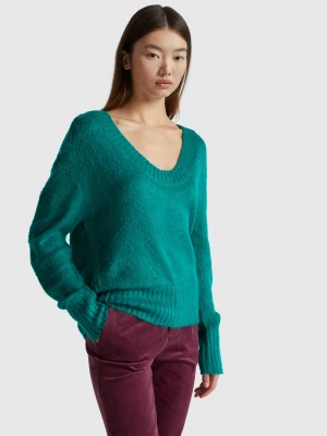 Benetton, Warm Sweater In Mohair Blend, Size: XXS, Dark Green, Women United Colors of Benetton