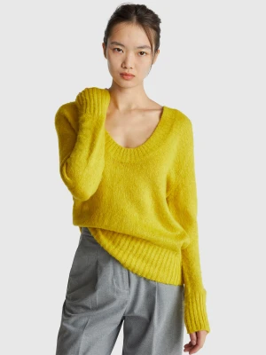 Benetton, Warm Sweater In Mohair Blend, Size: XXS, Mustard, Women United Colors of Benetton