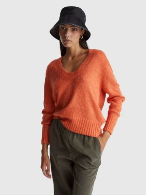 Benetton, Warm Sweater In Mohair Blend, Size: XXS, Orange, Women United Colors of Benetton