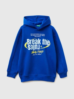 Benetton, Warm Sweatshirt In Cotton With Print, Size: S, Bright Blue, Kids United Colors of Benetton