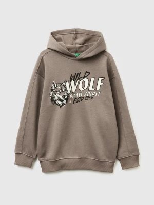 Benetton, Warm Sweatshirt In Cotton With Print, Size: XL, Brown, Kids United Colors of Benetton