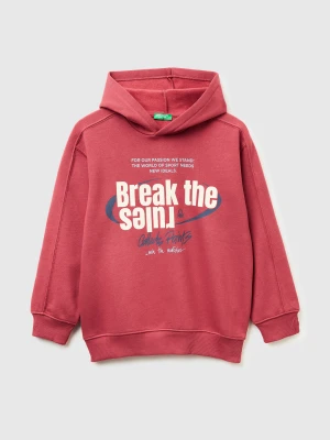Benetton, Warm Sweatshirt In Cotton With Print, Size: XL, Coral, Kids United Colors of Benetton