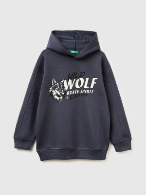 Benetton, Warm Sweatshirt In Cotton With Print, Size: XL, Air Force Blue, Kids United Colors of Benetton