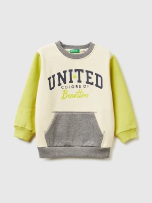 Benetton, Warm Sweatshirt With Kangaroo Pocket, Size: 116, Creamy White, Kids United Colors of Benetton