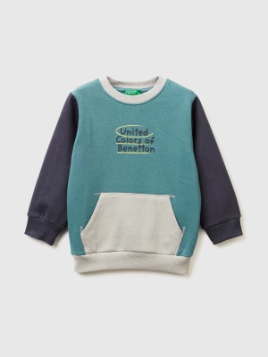 Benetton, Warm Sweatshirt With Kangaroo Pocket, Size: 116, Turquoise, Kids United Colors of Benetton