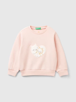 Benetton, Warm Sweatshirt With Patch, size 116, Soft Pink, Kids United Colors of Benetton