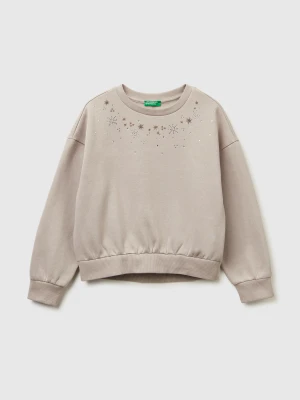 Benetton, Warm Sweatshirt With Print And Rhinestones, Size: XL, Dove Gray, Kids United Colors of Benetton