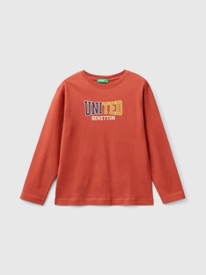 Benetton, Warm T-shirt With Logo Print, size 2XL, Brick Red, Kids United Colors of Benetton