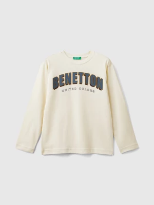 Benetton, Warm T-shirt With Logo Print, size 2XL, Creamy White, Kids United Colors of Benetton