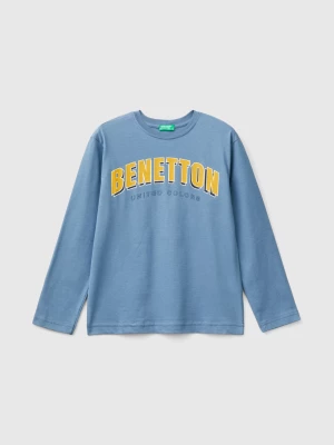 Benetton, Warm T-shirt With Logo Print, size L, Air Force Blue, Kids United Colors of Benetton