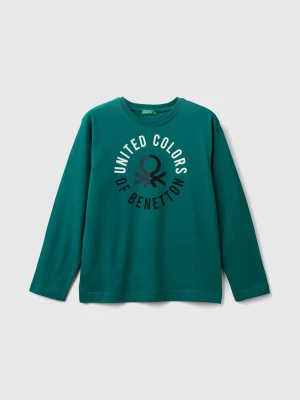 Benetton, Warm T-shirt With Logo Print, size L, Dark Green, Kids United Colors of Benetton