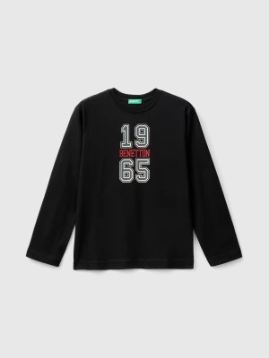 Benetton, Warm T-shirt With Logo Print, size M, Black, Kids United Colors of Benetton