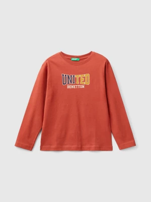 Benetton, Warm T-shirt With Logo Print, size M, Brick Red, Kids United Colors of Benetton