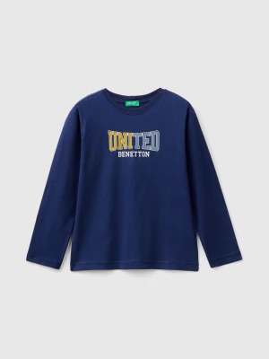 Benetton, Warm T-shirt With Logo Print, size S, Dark Blue, Kids United Colors of Benetton