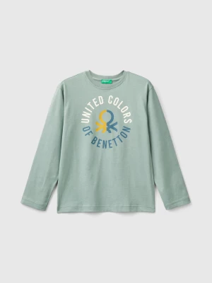 Benetton, Warm T-shirt With Logo Print, size S, Light Green, Kids United Colors of Benetton