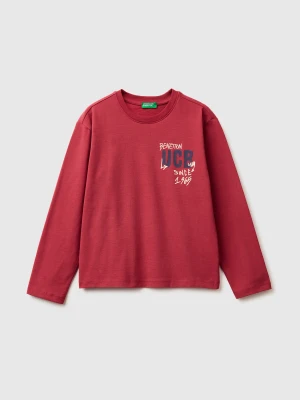 Benetton, Warm T-shirt With Logo Print, Size: XL, Coral, Kids United Colors of Benetton