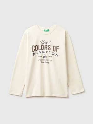 Zdjęcie produktu Benetton, Warm T-shirt With Logo Print, Size: XL, Creamy White, Kids United Colors of Benetton