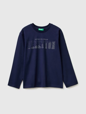 Benetton, Warm T-shirt With Logo Print, Size: XL, Dark Blue, Kids United Colors of Benetton