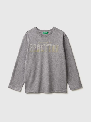 Benetton, Warm T-shirt With Logo Print, Size: M, Dark Gray, Kids United Colors of Benetton