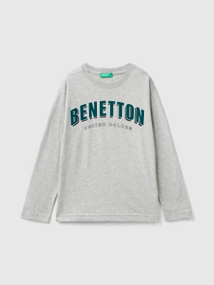 Benetton, Warm T-shirt With Logo Print, size M, Light Gray, Kids United Colors of Benetton