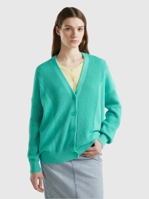 Benetton, Water Green 100% Cotton Cardigan, size L, Aqua, Women United Colors of Benetton