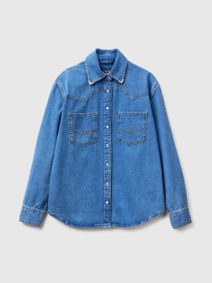 Benetton, Western Denim Shirt, Size: XS, Blue, Women United Colors of Benetton