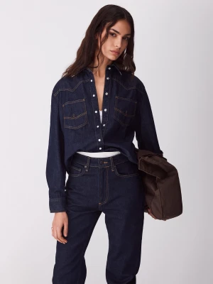 Benetton, Western Denim Shirt, Size: XS, Dark Blue, Women United Colors of Benetton