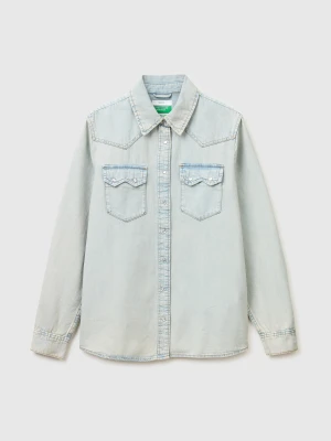 Benetton, Western Denim Shirt, Size: XS, Light Blue, Women United Colors of Benetton