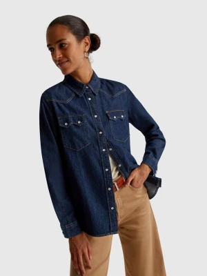 Benetton, Western Denim Shirt, size XXS, Dark Blue, Women United Colors of Benetton