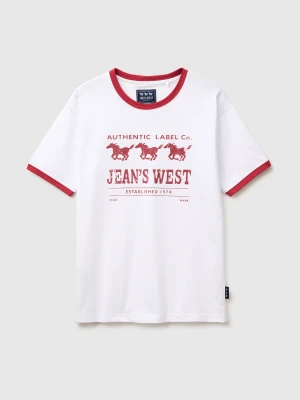 Benetton, Western Graphic T-shirt, Size: XS, White, Men United Colors of Benetton