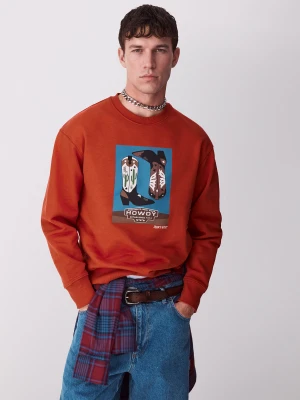 Benetton, Western Print Sweatshirt, Size: XL, Red, Men United Colors of Benetton