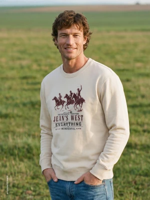 Benetton, Western Print Sweatshirt, Size: XL, Beige, Men United Colors of Benetton