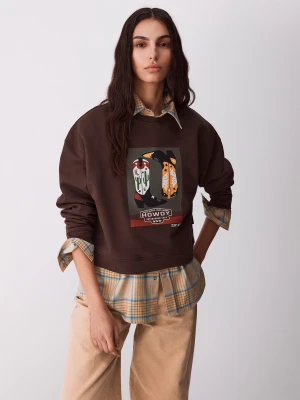 Benetton, Western Print Sweatshirt, Size: XS, Brown, Women United Colors of Benetton